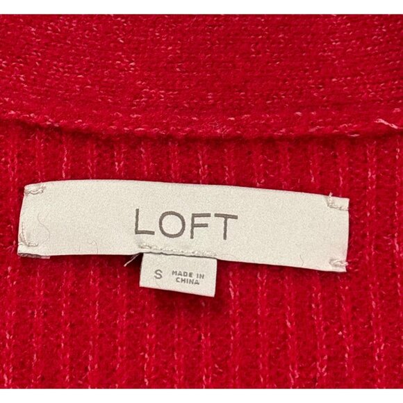 Loft Womens Fuzzy Red Button Front Cardigan Sweater Size S Rhinestone Buttons - Picture 7 of 9